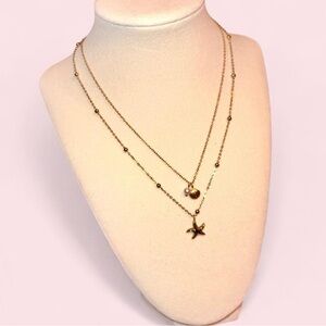 Chic Gold Double Layer Necklace with Starfish Charm